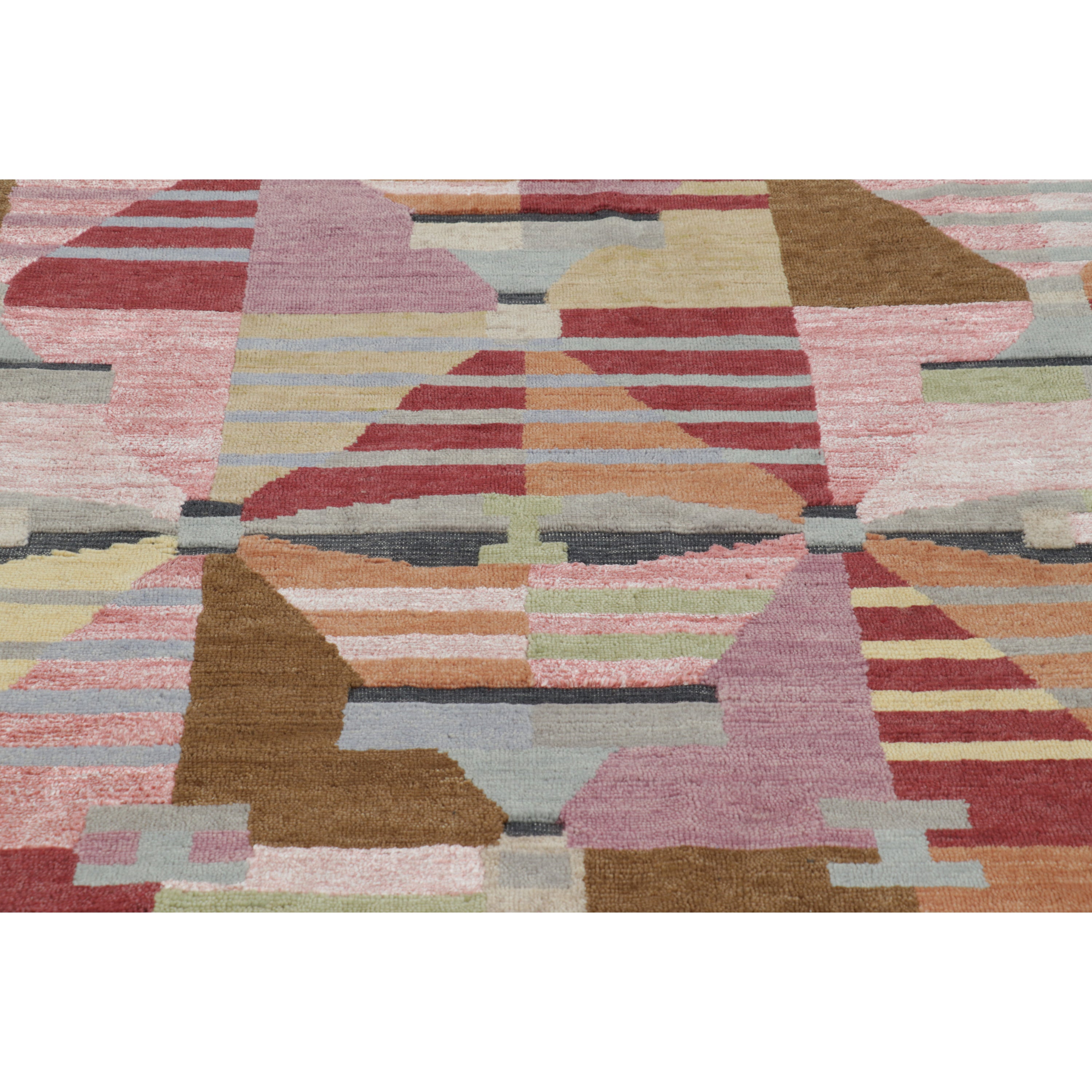 Multicolored Swedish Inspired Flatweave Wool Silk Rug - 6' x 8'11"