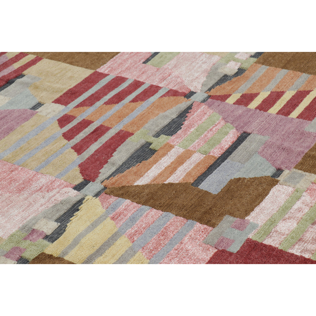 Multicolored Swedish Inspired Flatweave Wool Silk Rug - 6' x 8'11"