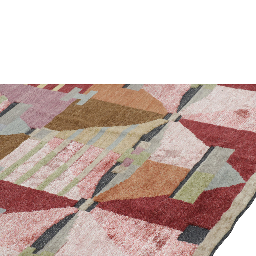 Multicolored Swedish Inspired Flatweave Wool Silk Rug - 6' x 8'11"