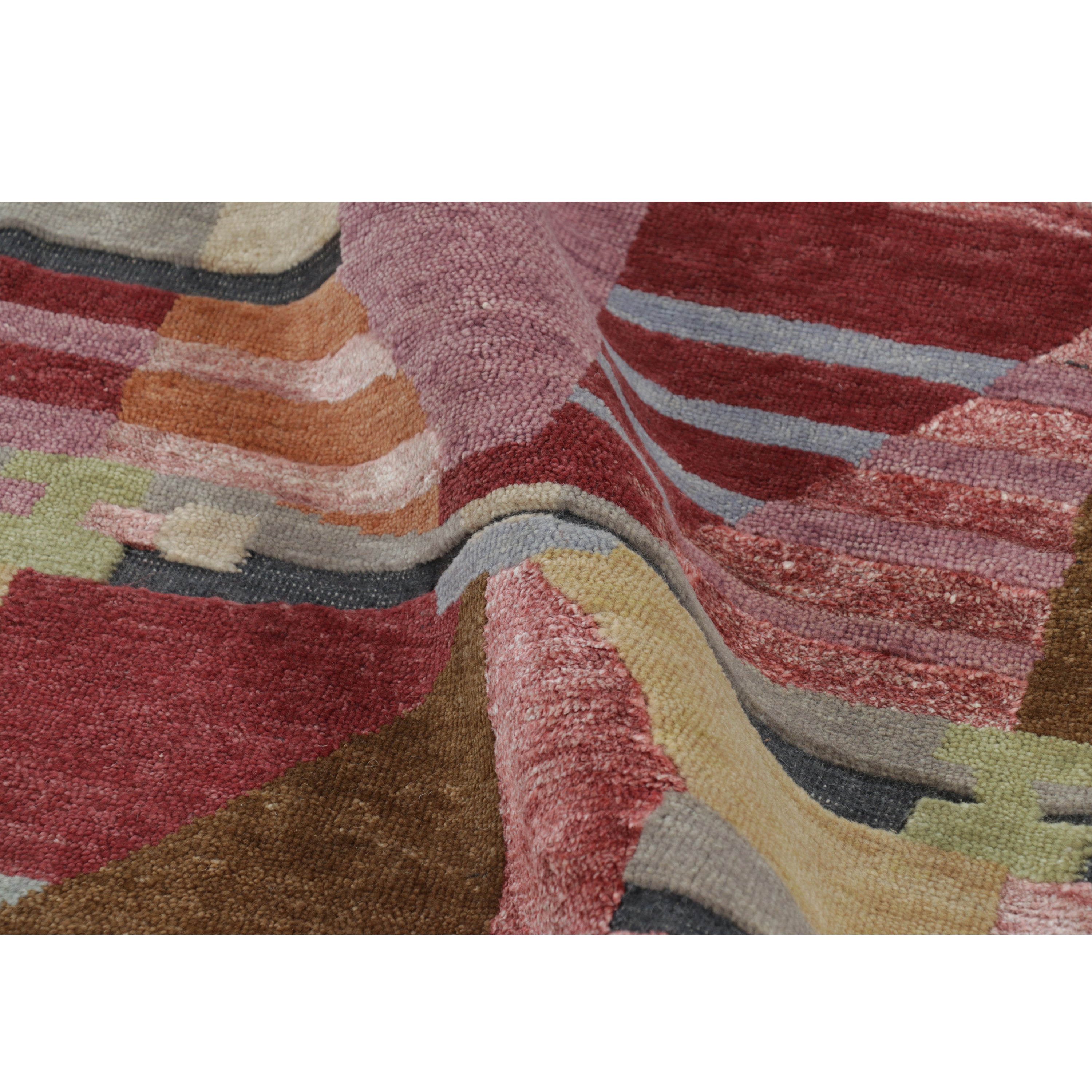 Multicolored Swedish Inspired Flatweave Wool Silk Rug - 6' x 8'11"