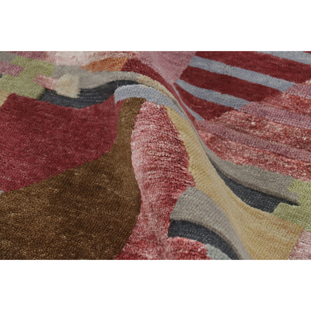 Multicolored Swedish Inspired Flatweave Wool Silk Rug - 6' x 8'11"