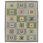 Blue & Green Swedish Inspired Flatweave Wool Rug - 6'10" x 8'5"