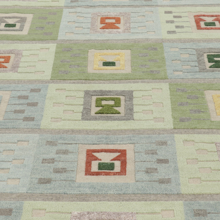 Blue & Green Swedish Inspired Flatweave Wool Rug - 6'10" x 8'5"