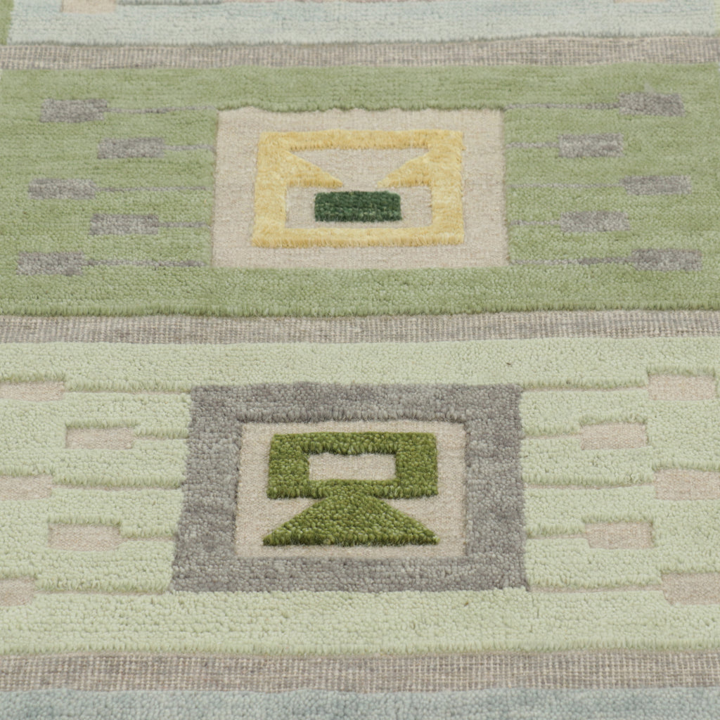 Blue & Green Swedish Inspired Flatweave Wool Rug - 6'10" x 8'5"