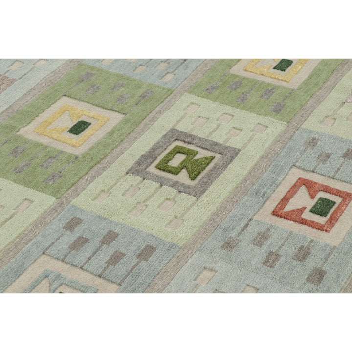 Blue & Green Swedish Inspired Flatweave Wool Rug - 6'10" x 8'5"