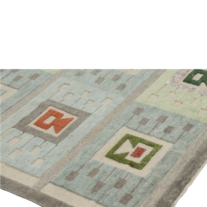 Blue & Green Swedish Inspired Flatweave Wool Rug - 6'10" x 8'5"