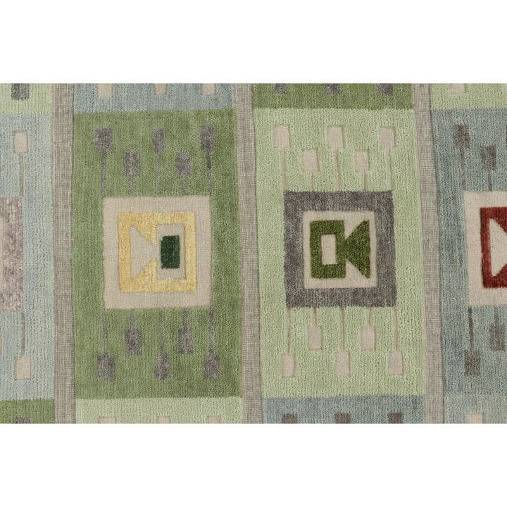 Blue & Green Swedish Inspired Flatweave Wool Rug - 6'10" x 8'5"