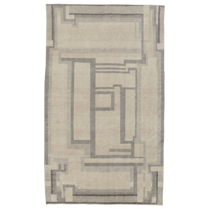 Ivory & Grey Contemporary Wool Cotton Rug - 5'3" x 8'10"