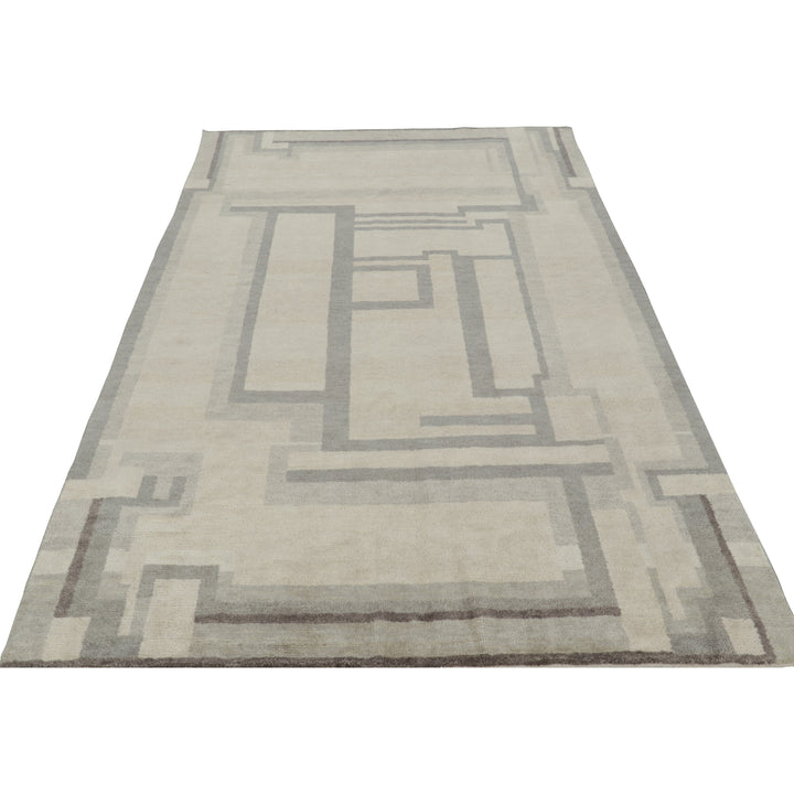Ivory & Grey Contemporary Wool Cotton Rug - 5'3" x 8'10"