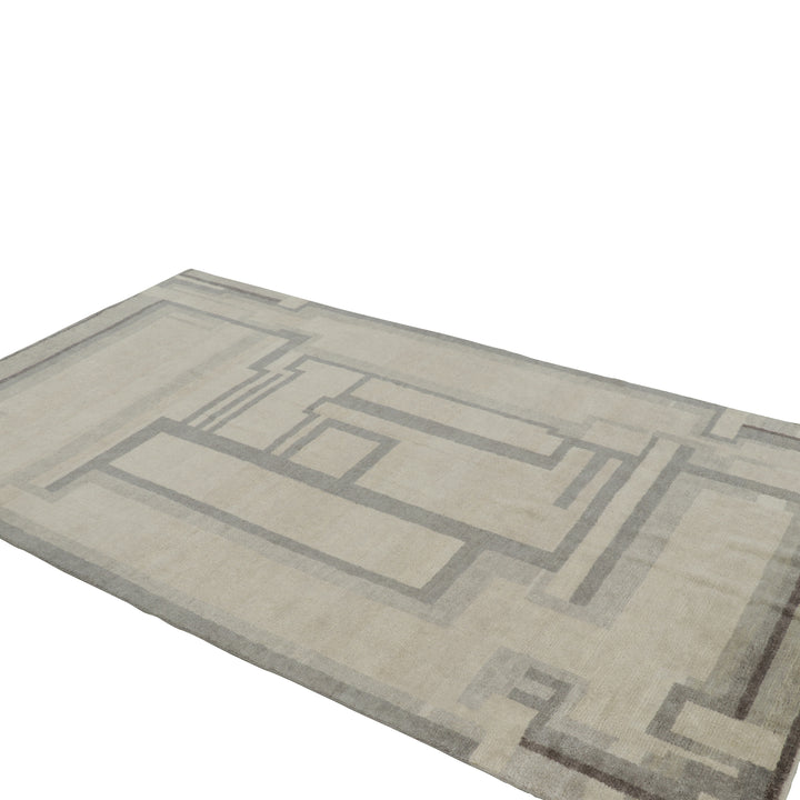 Ivory & Grey Contemporary Wool Cotton Rug - 5'3" x 8'10"