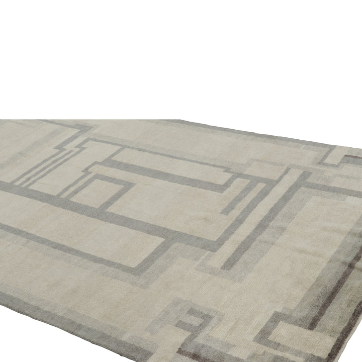 Ivory & Grey Contemporary Wool Cotton Rug - 5'3" x 8'10"