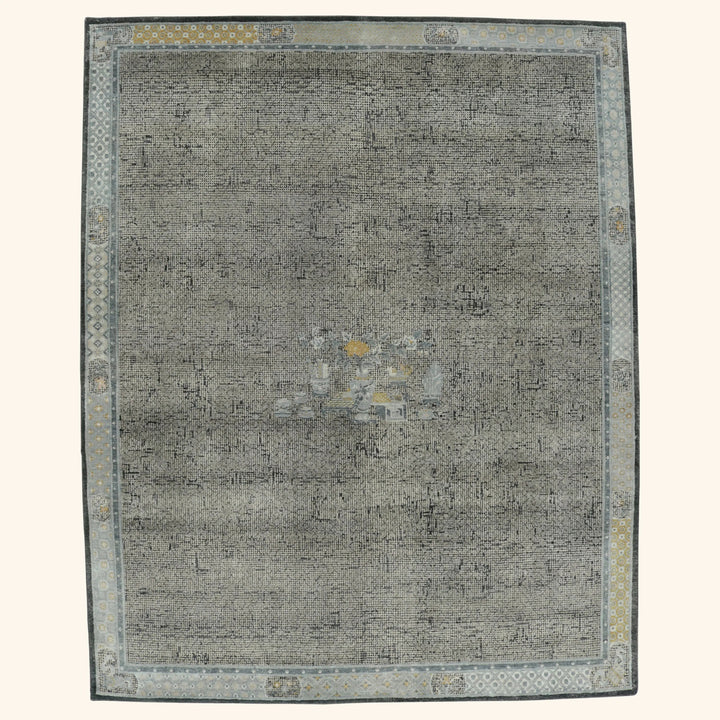 Grey Traditional Wool Silk Rug - 8'1" x 10'1"