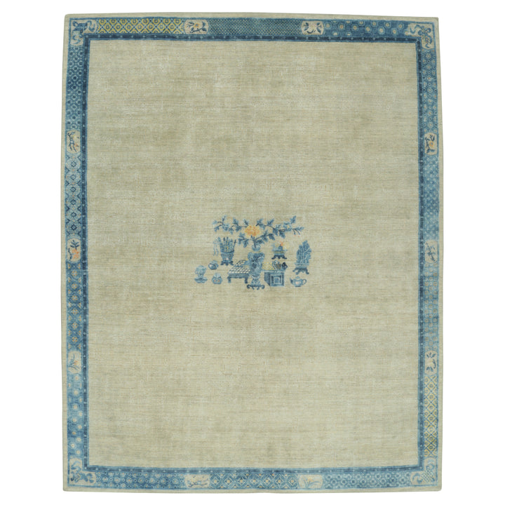 Blue Traditional Wool Silk Rug - 7'11" x 10'