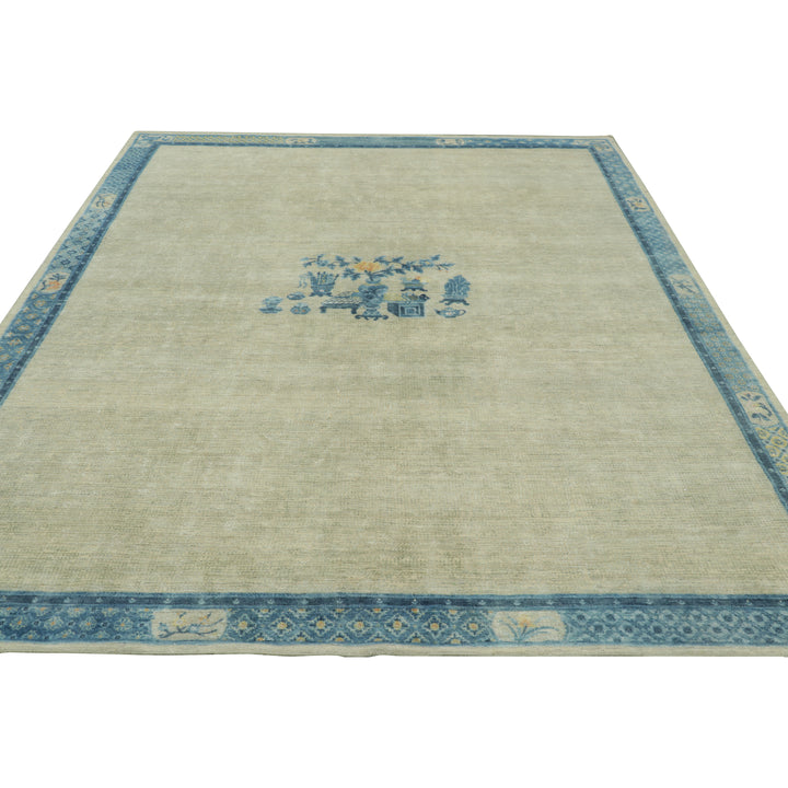 Blue Traditional Wool Silk Rug - 7'11" x 10'