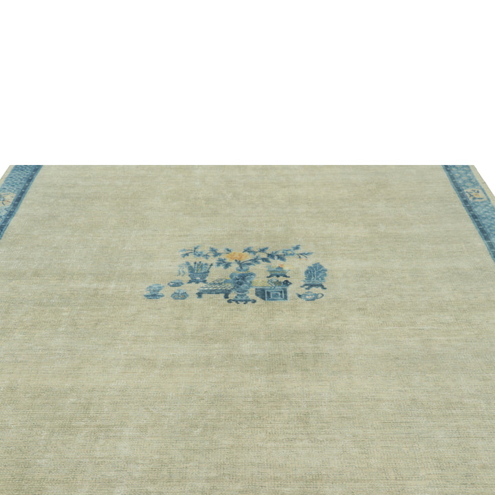 Blue Traditional Wool Silk Rug - 7'11" x 10'