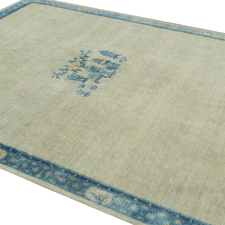 Blue Traditional Wool Silk Rug - 7'11" x 10'