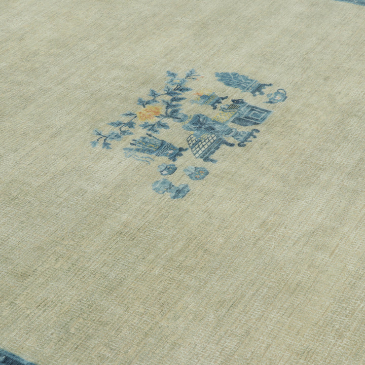 Blue Traditional Wool Silk Rug - 7'11" x 10'