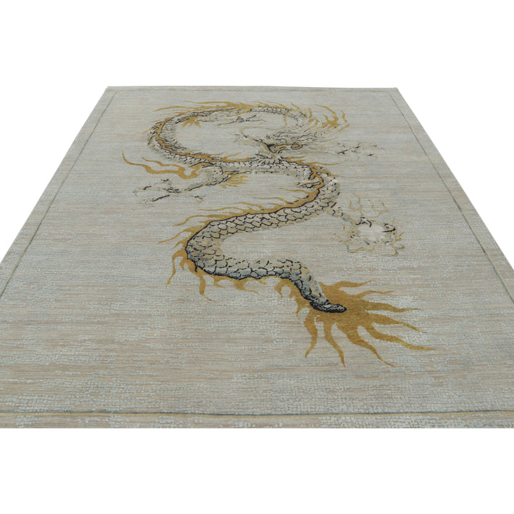 Nautral Contemporary Wool Silk Rug - 8' x 10'