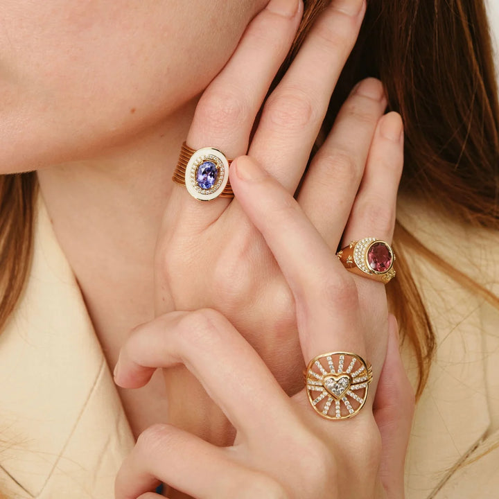 Oval Harem Ring, Tanzanite Diamond, Size 7