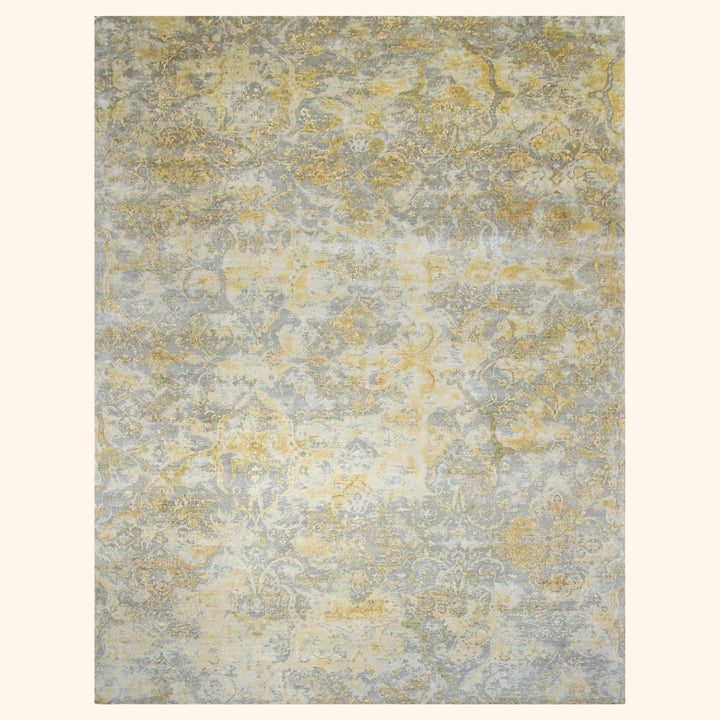 Grey Gold Traditional Silk Rug - 9' x 12'9"
