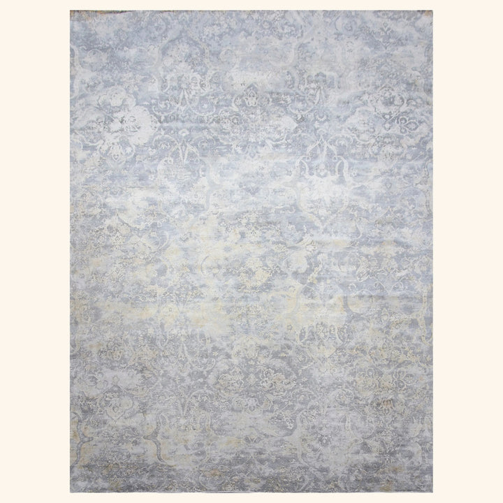 Grey Gold Traditional Silk Rug - 9' x 12'9"
