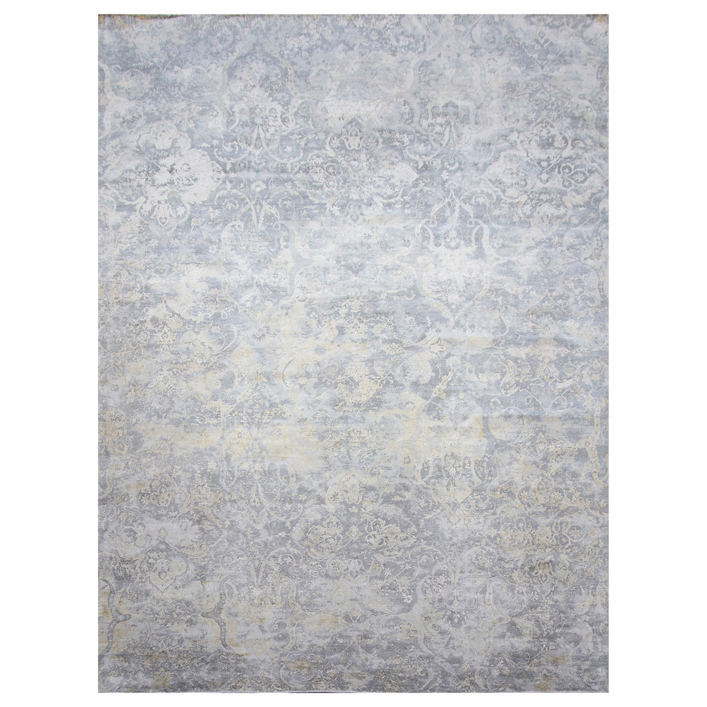 Grey Gold Traditional Silk Rug - 9' x 12'9"