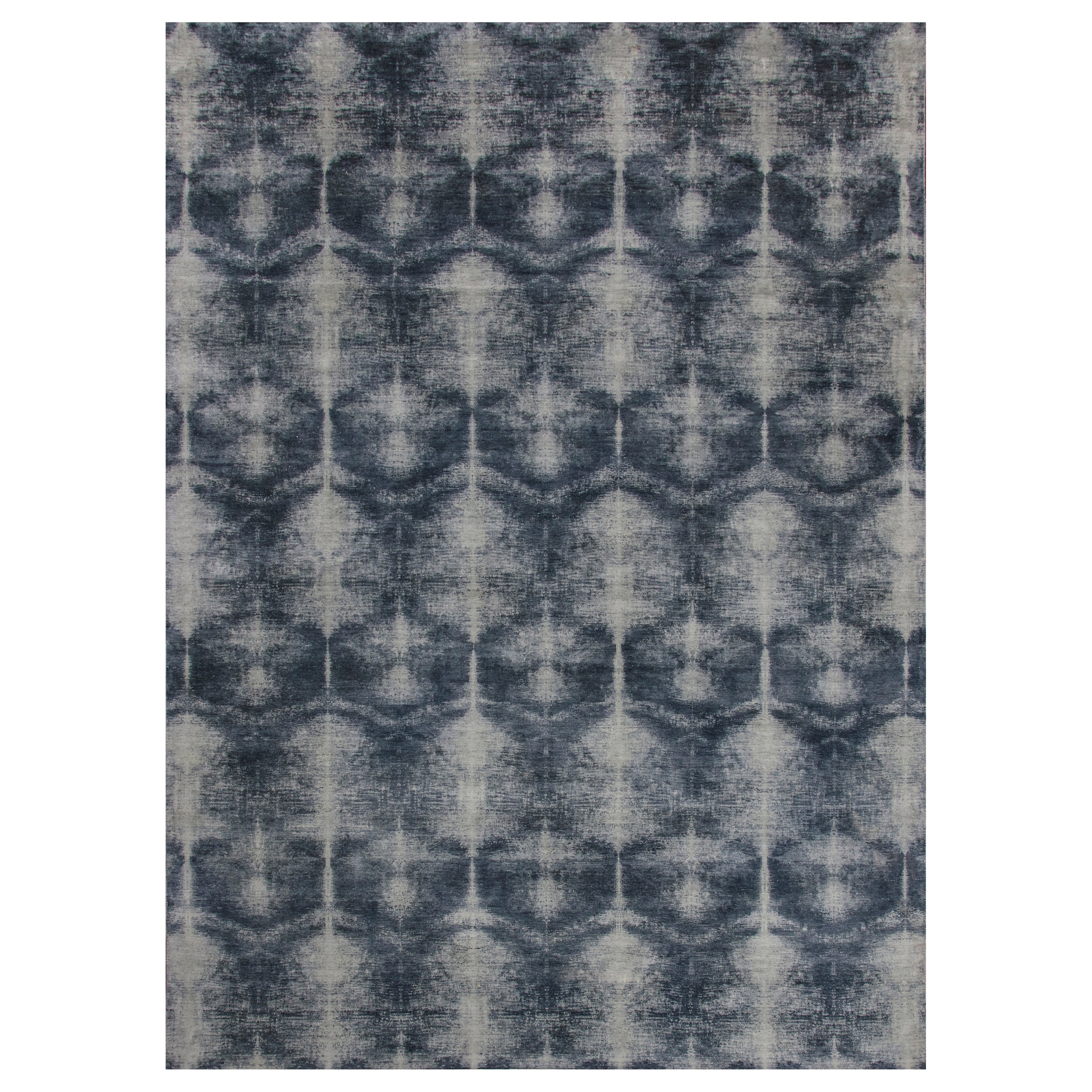 Blue Traditional Silk Wool Blend Rug - 9'1" x 12'2"