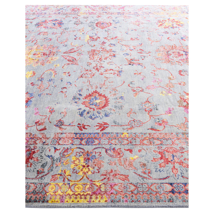 Grey Traditional Wool Silk Blend Rug - 8'1" x 10'1"