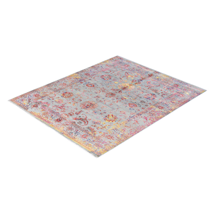 Grey Traditional Wool Silk Blend Rug - 8'1" x 10'1"