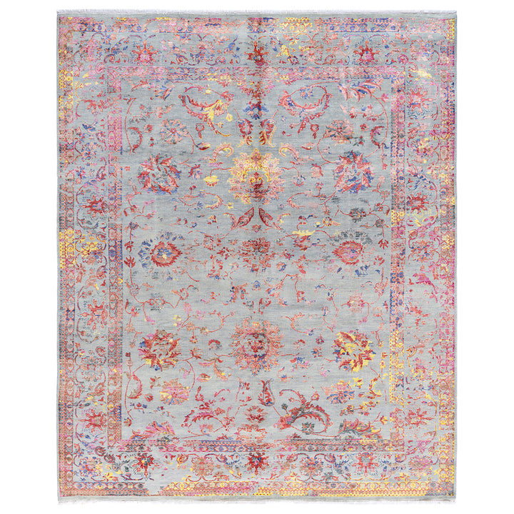 Grey Traditional Wool Silk Blend Rug - 8'1" x 10'1"
