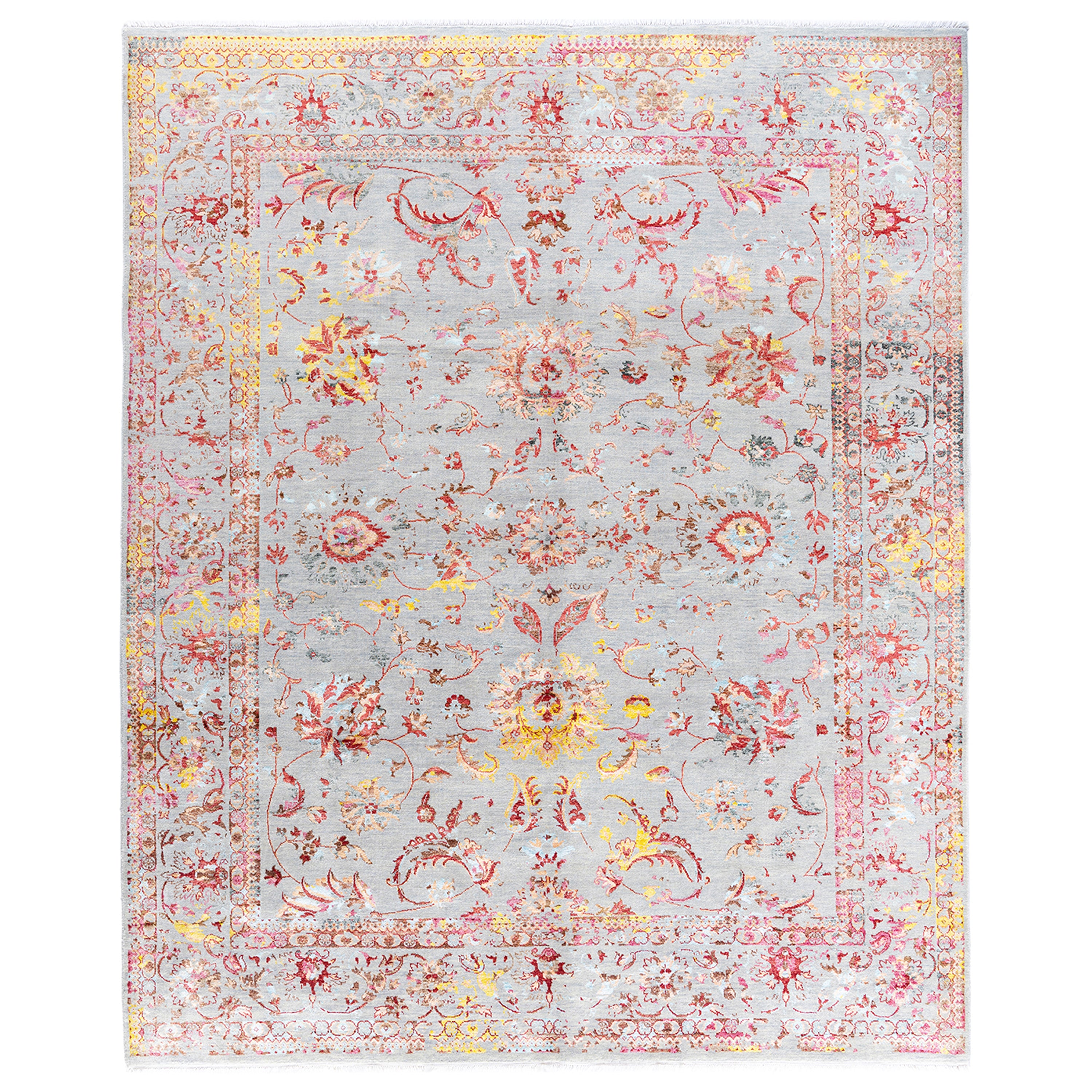 Pink Traditional Wool Slik Blend Rug - 8'2" x 10'1"