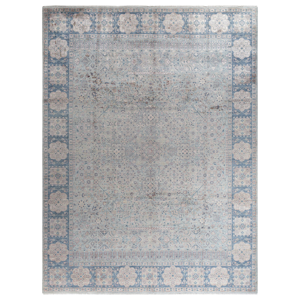 Grey Traditional Wool Slik Blend Rug - 9'2" x 12'2"