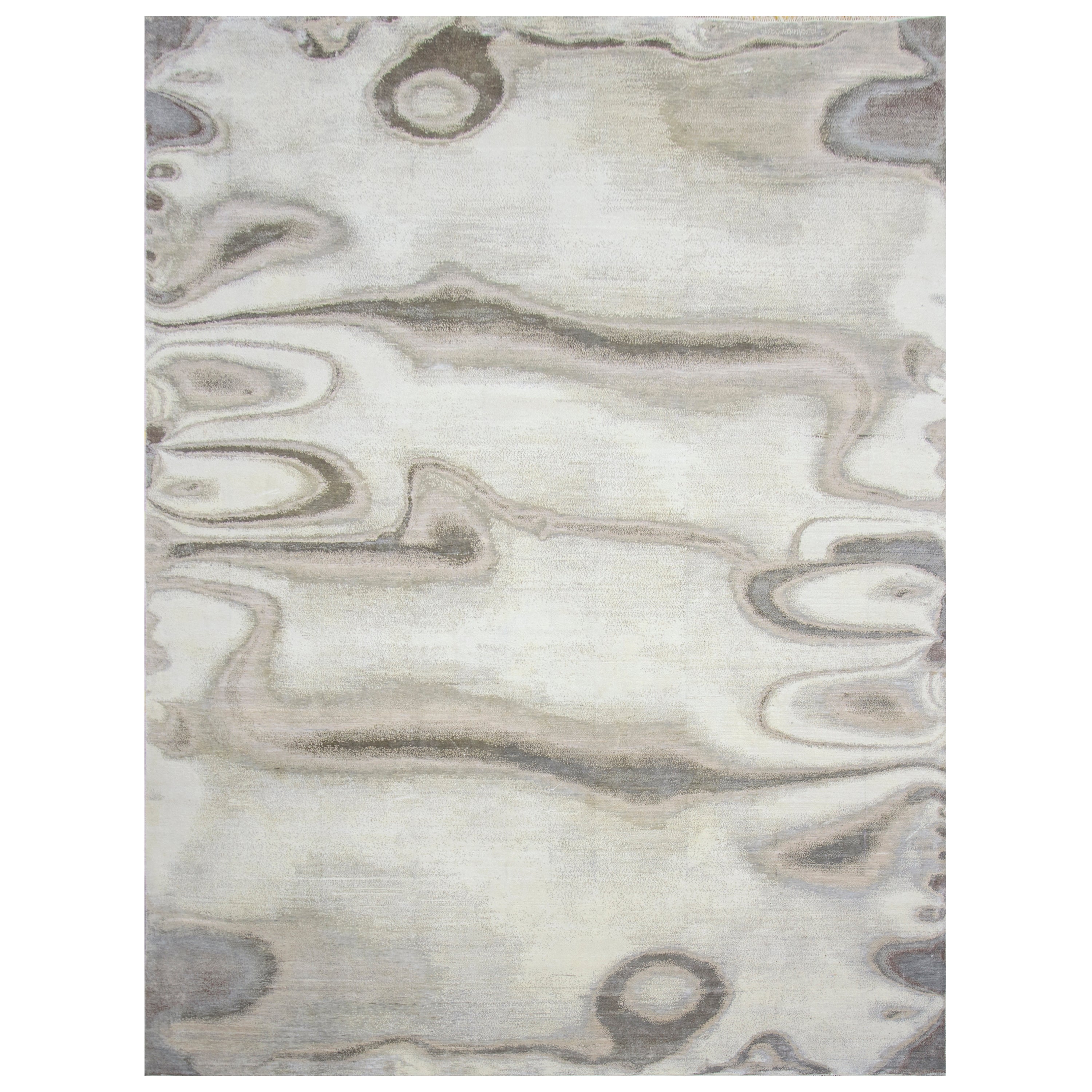 Ivory Contemporary Silk Wool Blend Rug - 8'11" x 12'2"