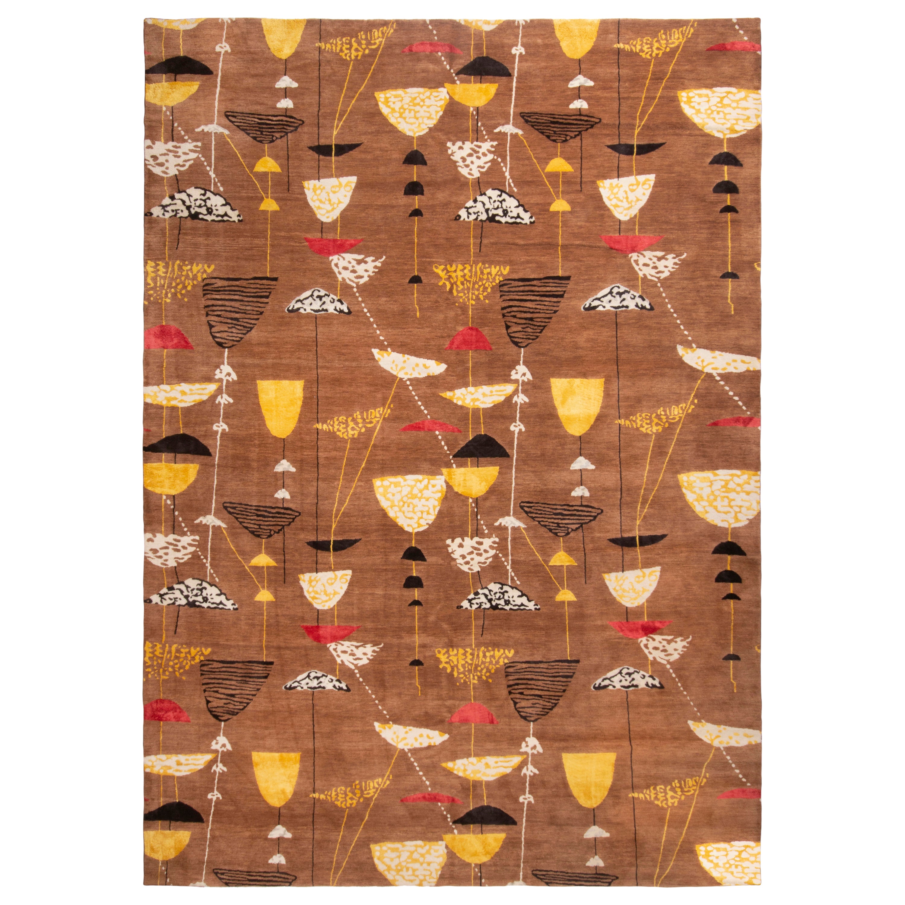 Brown Contemporary Wool Rug - 9'11" x 13'11"