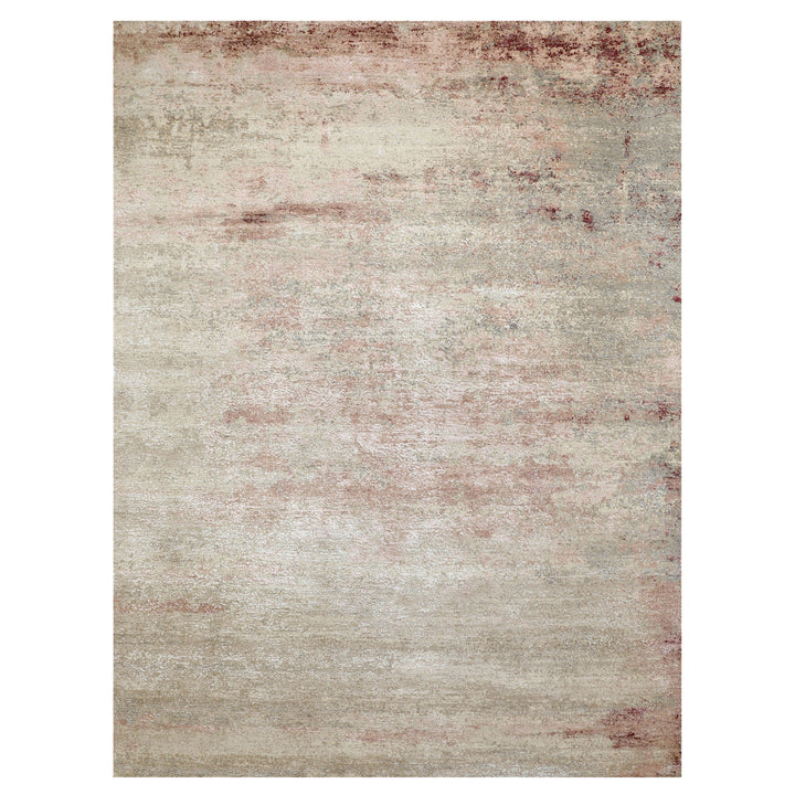 Beige & Pink Transitional Wool Silk Blend Rug - 9' x 12'2"