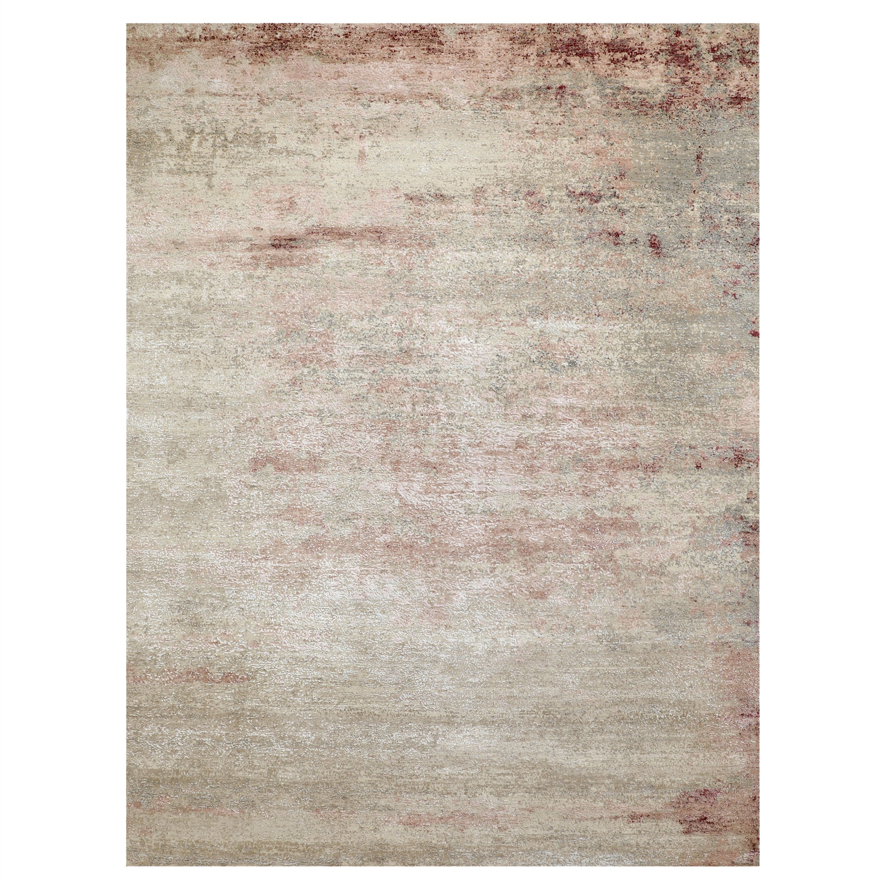 Beige and Pink Transitional Wool Silk Blend Rug - 9' x 12'2"