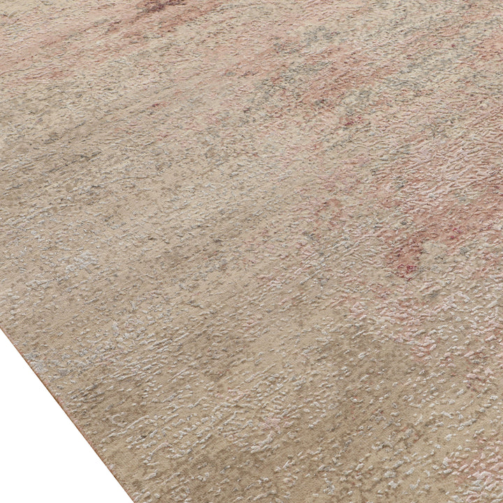 Beige & Pink Transitional Wool Silk Blend Rug - 9' x 12'2"