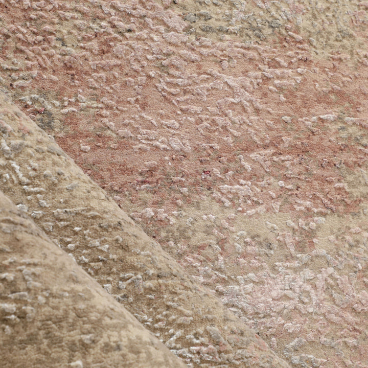 Beige & Pink Transitional Wool Silk Blend Rug - 9' x 12'2"