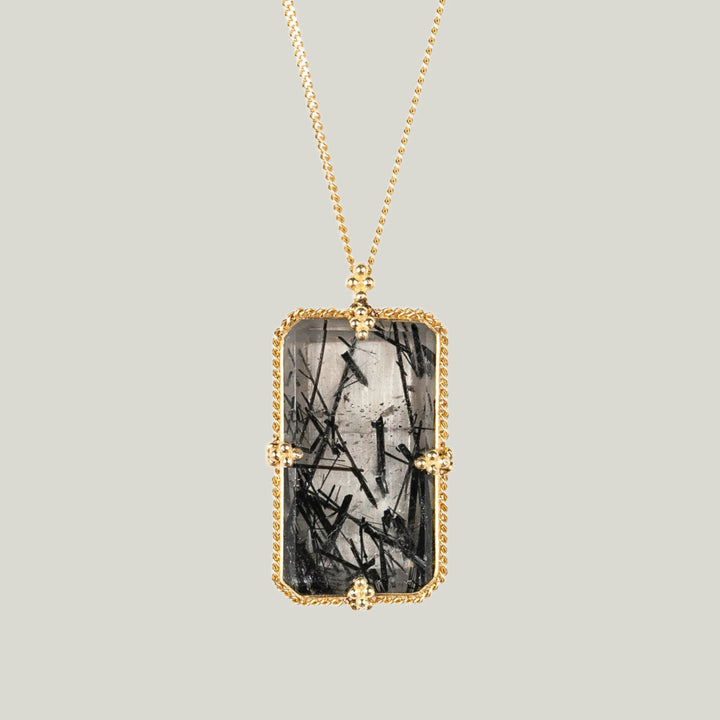 Rectangular Tourmalated Quartz Necklace