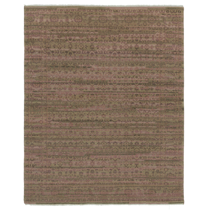 Pink Green Traditional Wool Rug - 8' x 10'