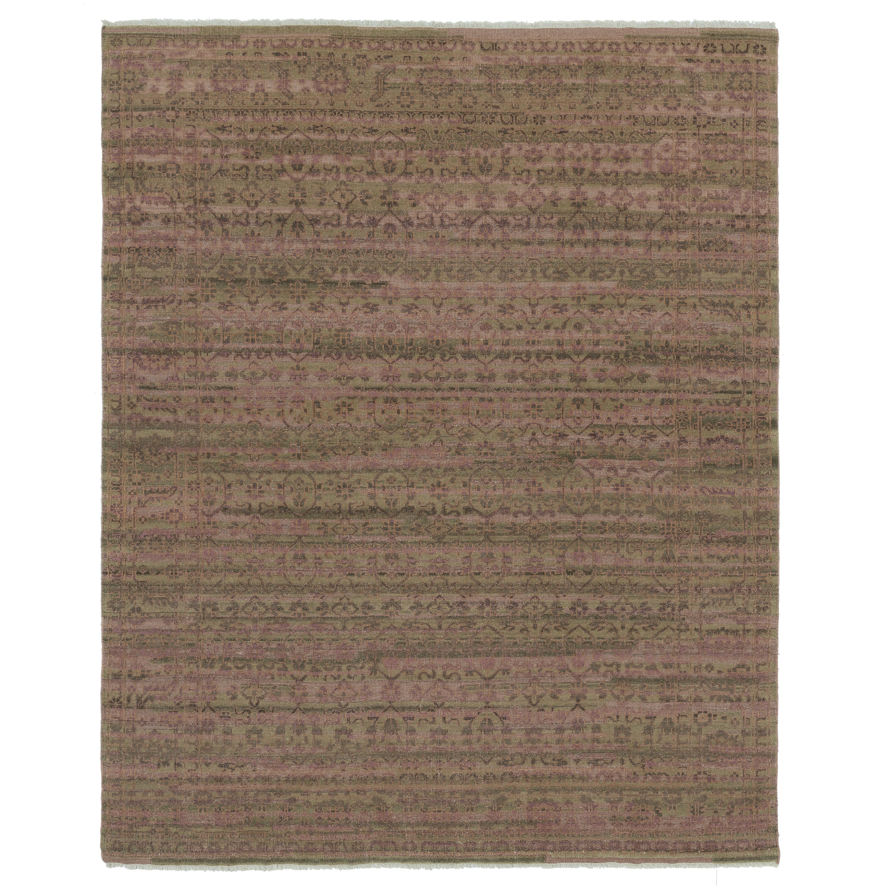 Pink Green Traditional Wool Rug - 8' x 10'