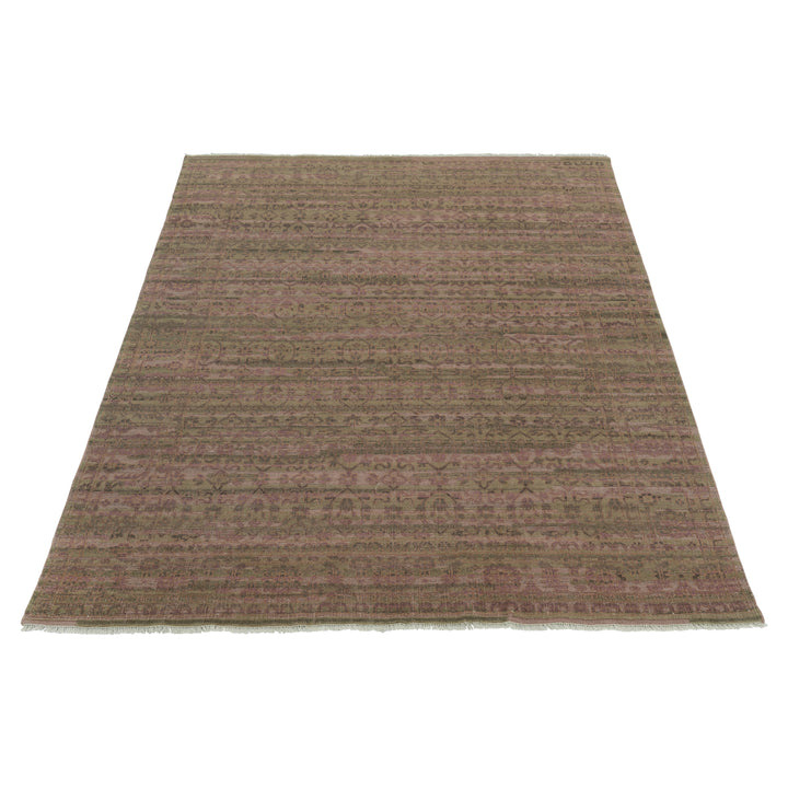 Pink Green Traditional Wool Rug - 8' x 10'