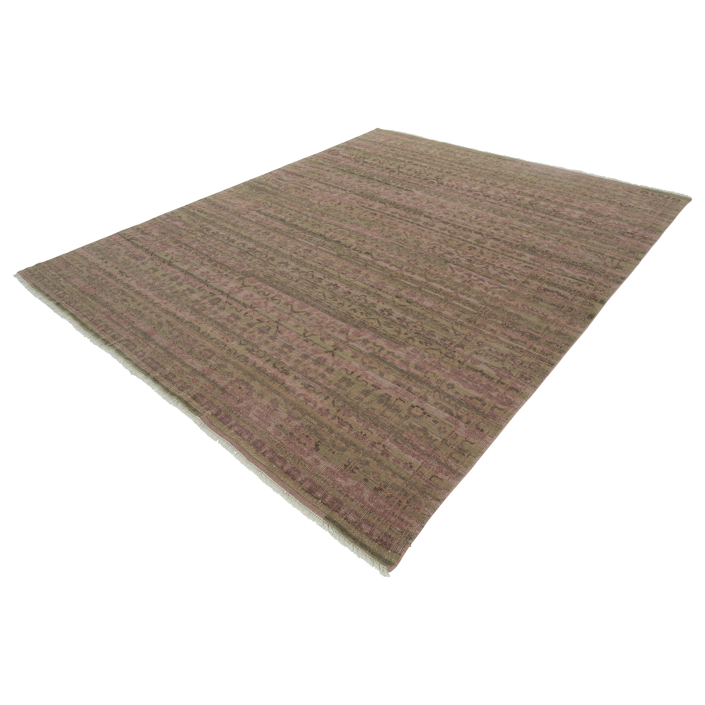 Pink Green Traditional Wool Rug - 8' x 10'