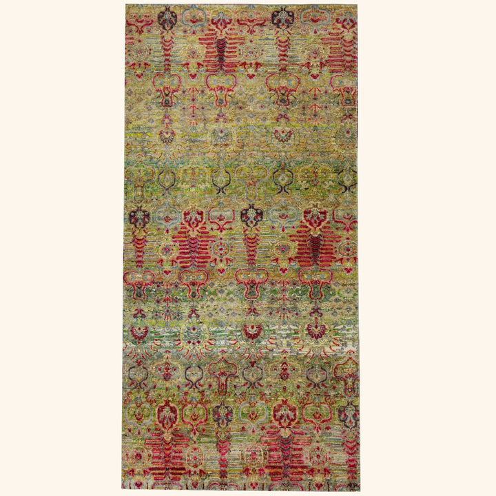 Pink & Green Alchemy Contemporary Wool Silk Blend Runner - 3' x 6'5"