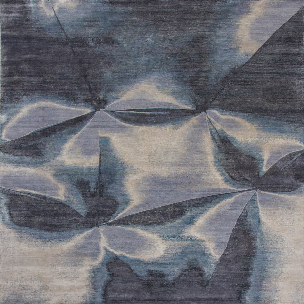 Blue Contemporary Silk Wool Blend Rug - 9' x 12'2"