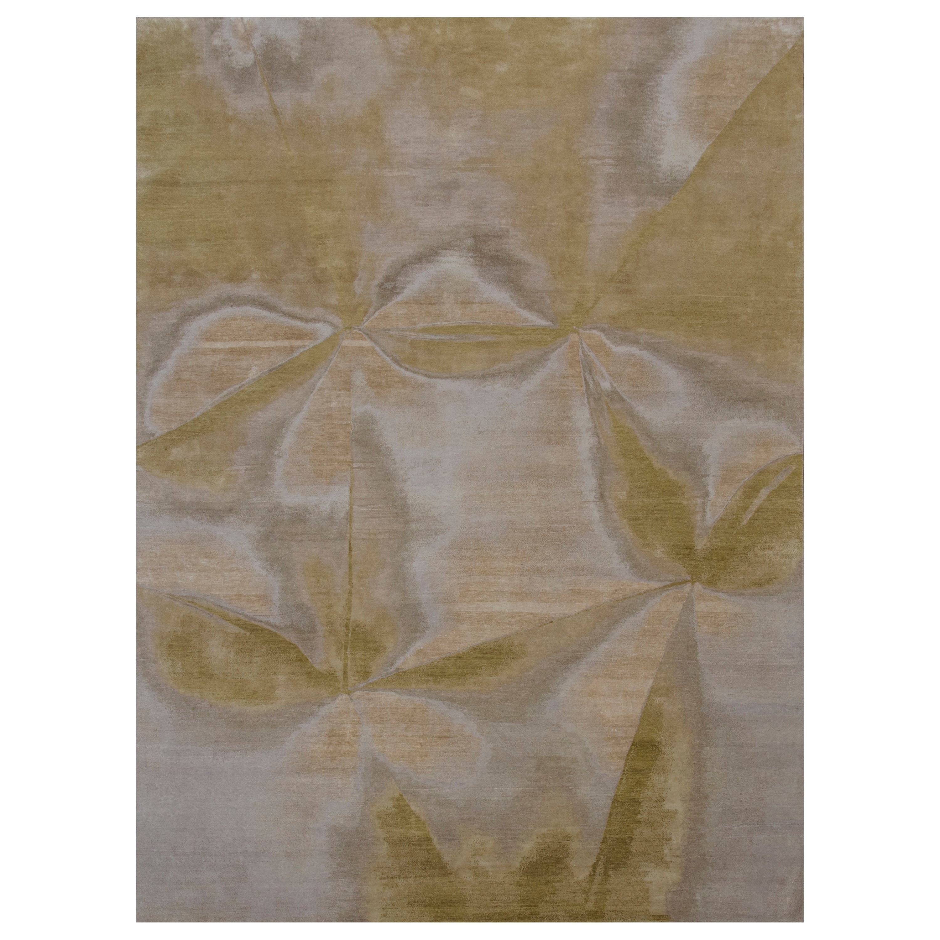 Yellow Contemporary Silk Wool Blend Rug - 8'10" x 12'