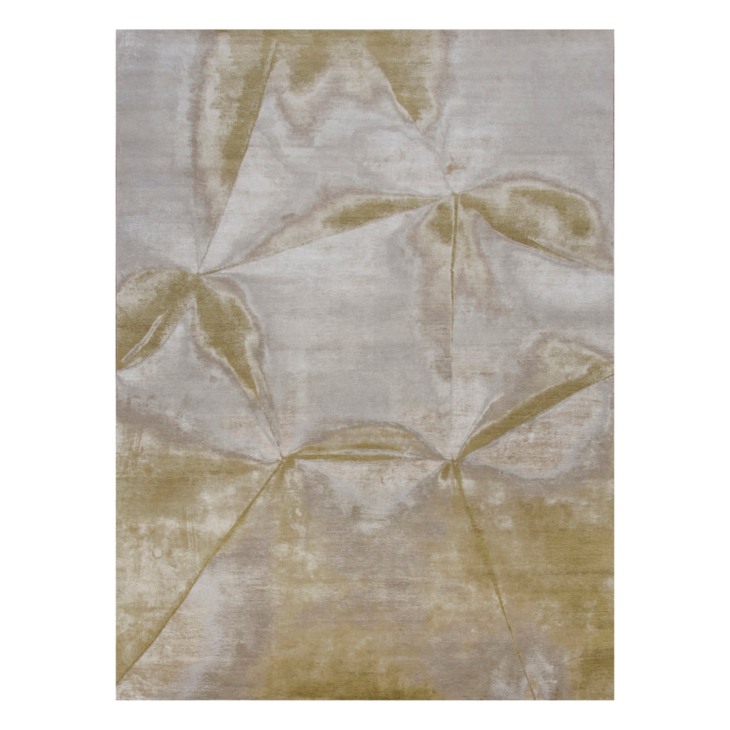 Yellow Contemporary Silk Wool Blend Rug - 8'10" x 12'