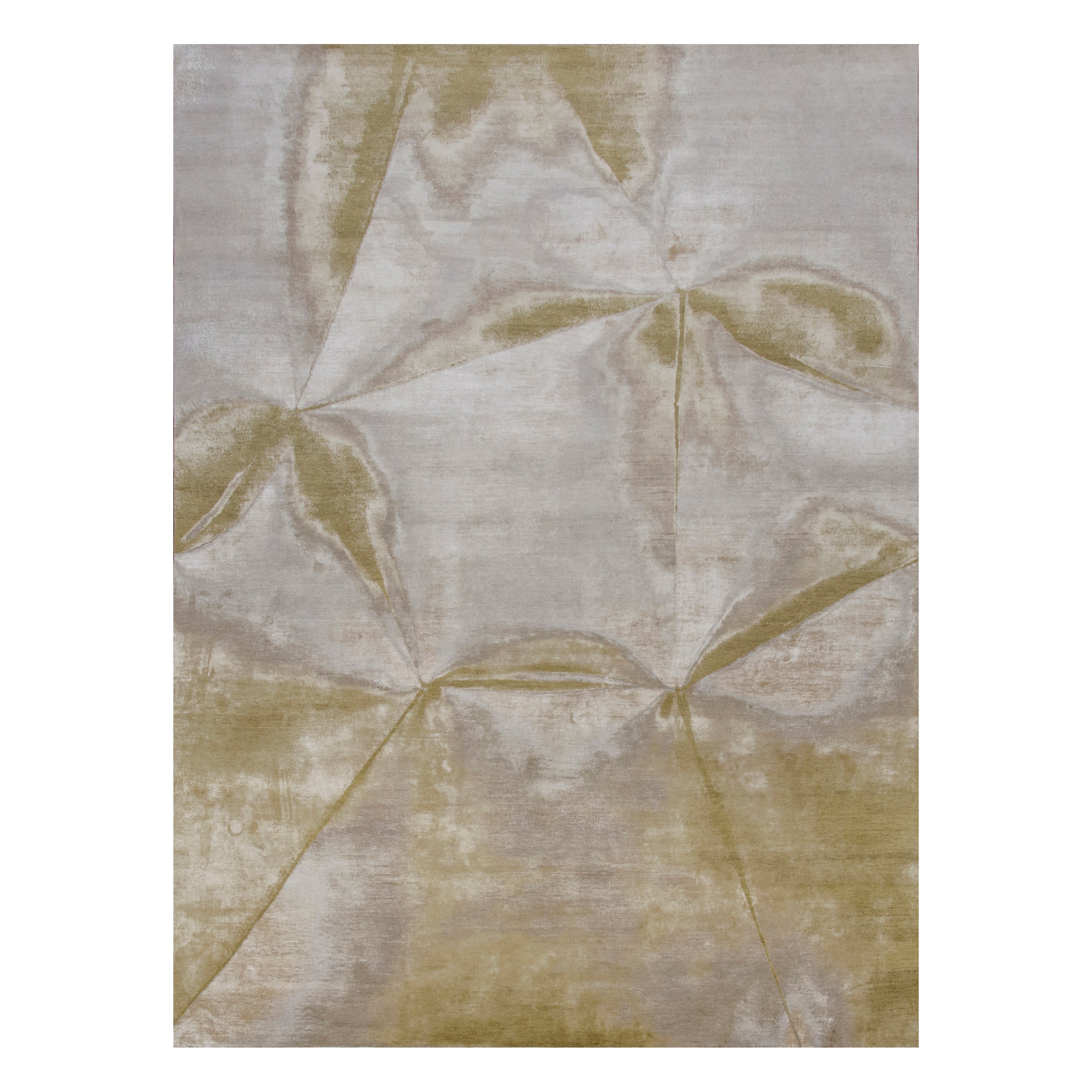 Yellow Contemporary Silk Wool Blend Rug - 8'10" x 12'