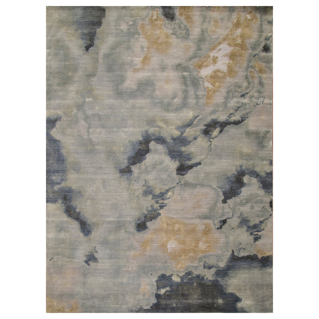 Blue Contemporary Silk Wool Blend Rug - 9'10" x 14'1"