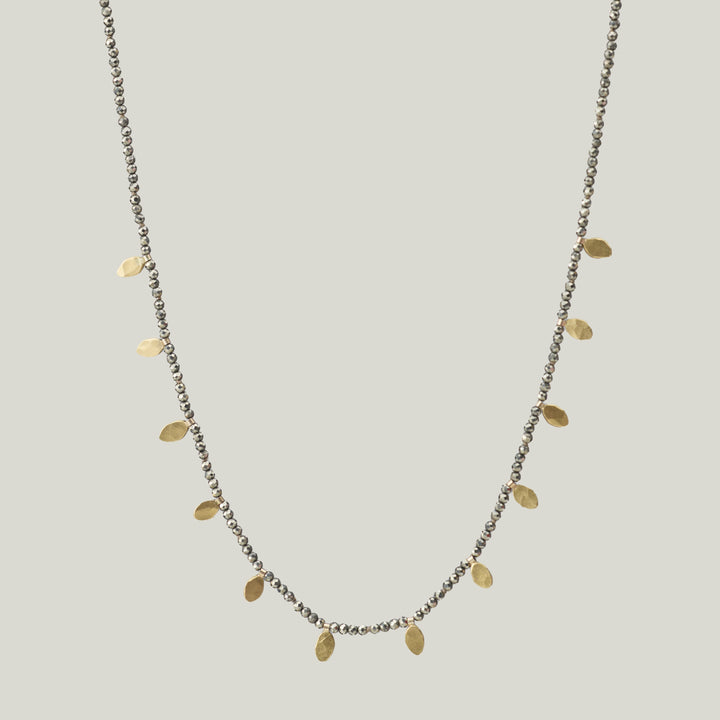 Pyrite and Gold Leaves Beaded Necklace